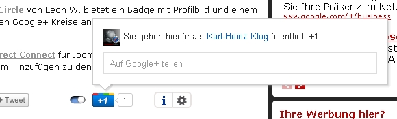 Google Plus Button Sharing nach Google Plus 
