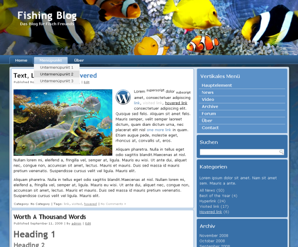 FishBlog Theme für WordPress, Joomla, Drupal und HTML Homepages