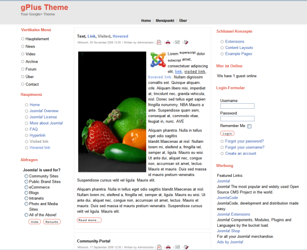 GooglePlus Theme Reloaded für Joomla 1.7 - 2.5