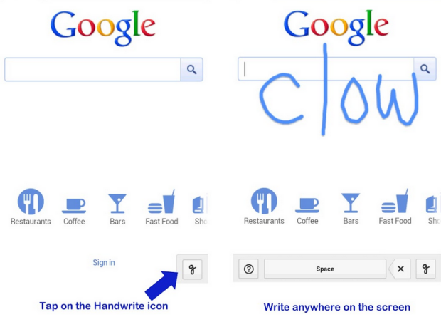 Die Google-Suche mit Handschrift auf mobilen Devices eingeben