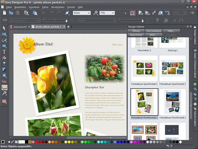 Xara Designer Pro X - Eine der vielen Design- Vorlagen