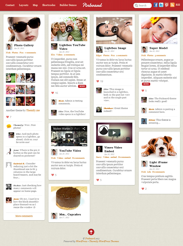 Pinboard WordPress Theme im Masonry Stil