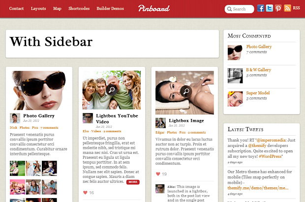 Pinboard WordPress Theme mit Sidebar