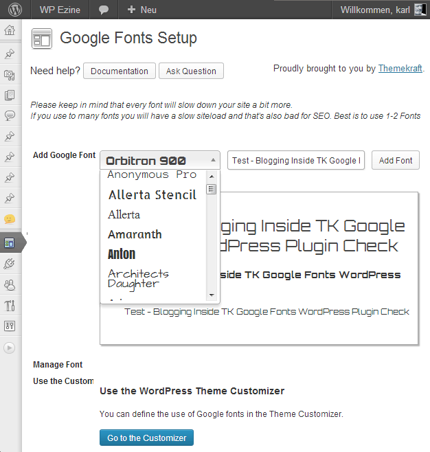 TK Google Fonts Plugin von themekraft
