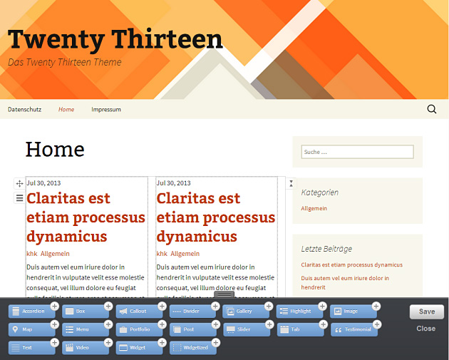 Themify Builder im Frontend Modus