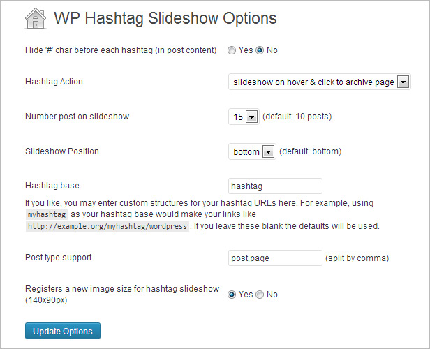 Hashtag Slideshow Administration für WordPress