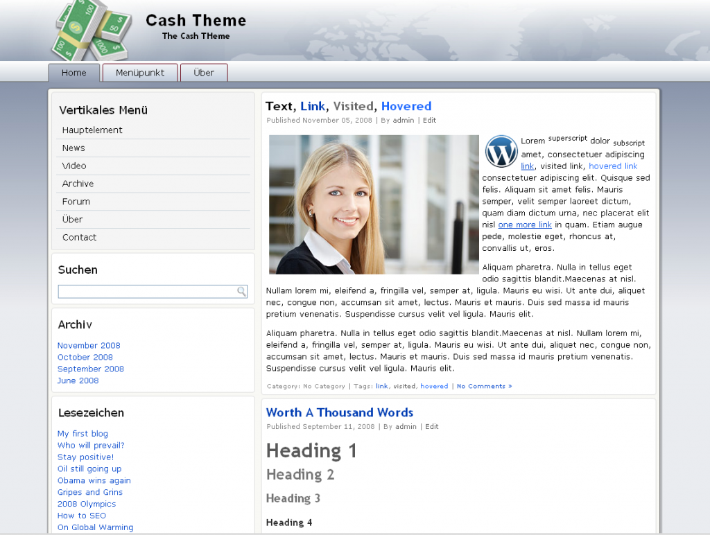 Kostenloses Cash WordPress Theme