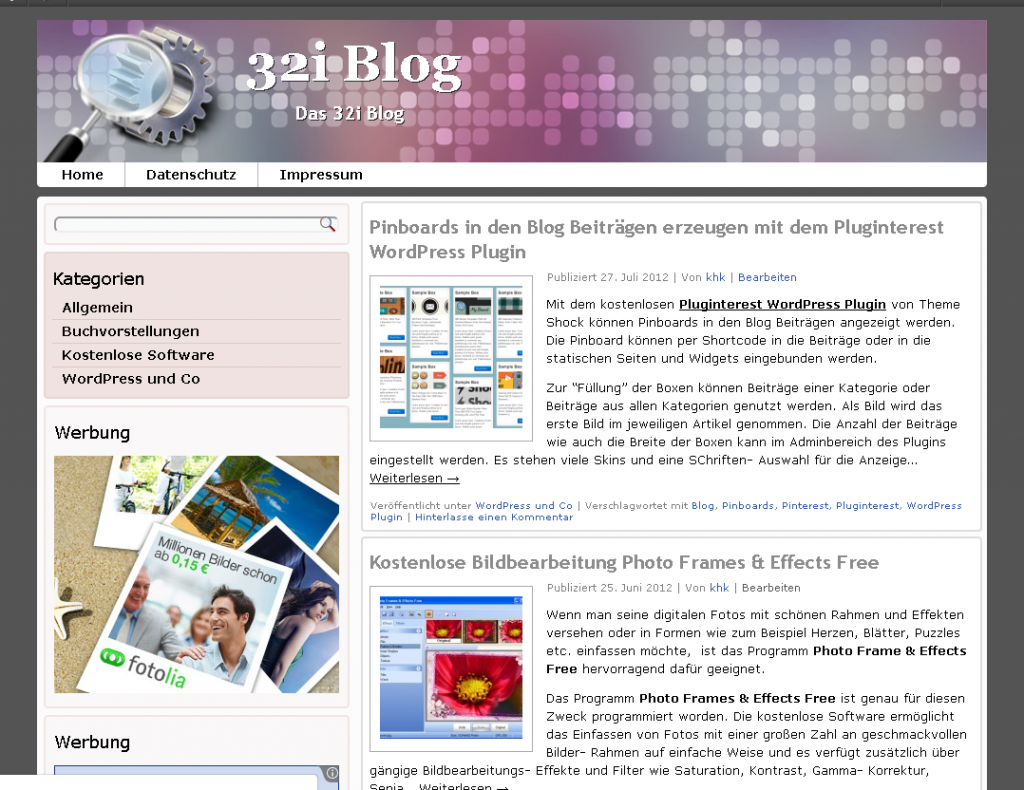 Das kostenloses WordPress Theme 32i Blog
