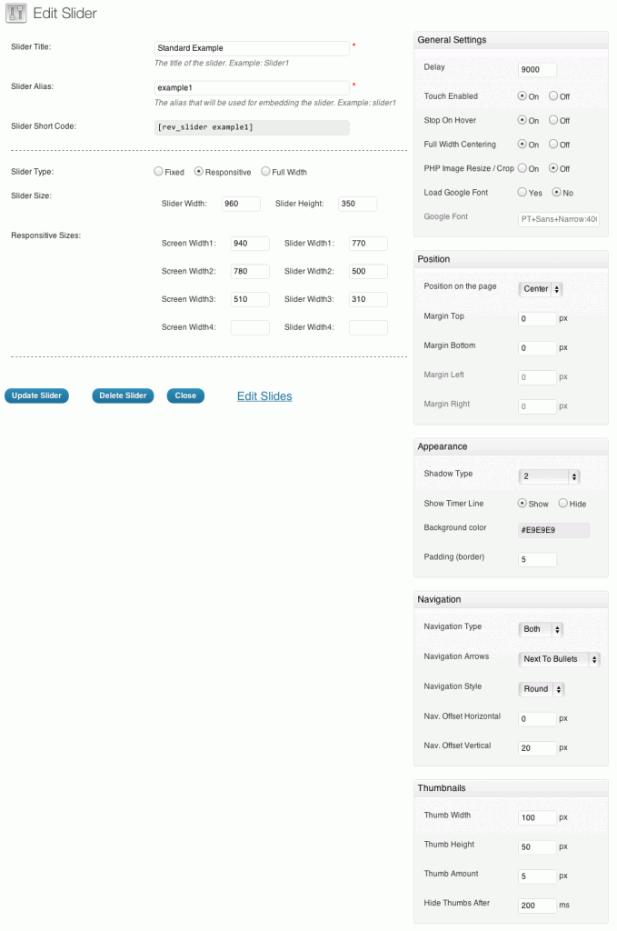 Slider Administration